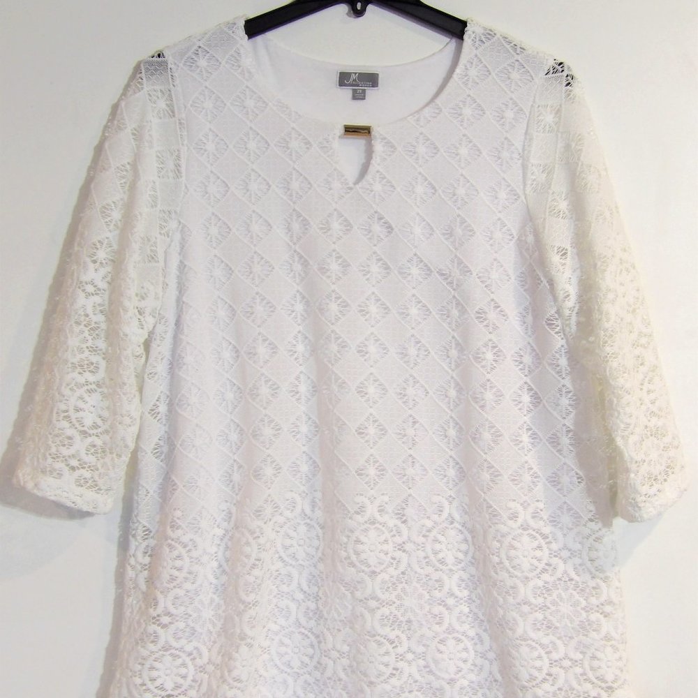 White with Gold-tone Metal Accent Women's JM Collection White Lace Pullover